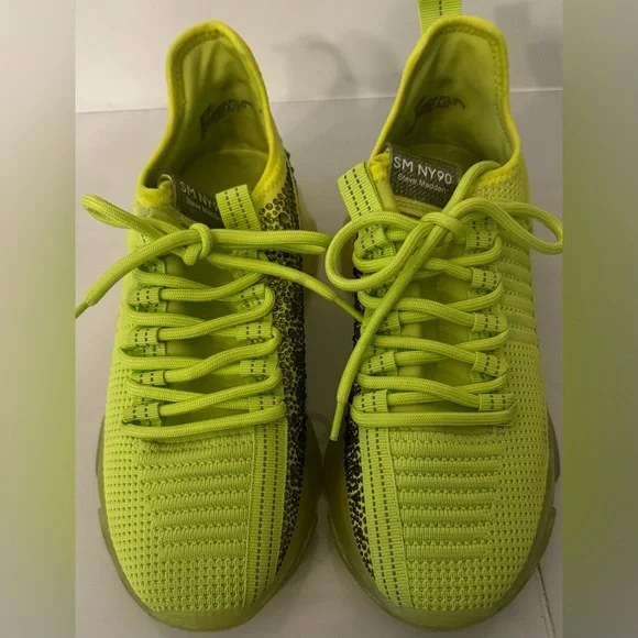 Steve Madden MAXIMA Lace Up Rhinestone Neon Green Chunky Heel Sneakers Size 8 - Picture 5 of 14